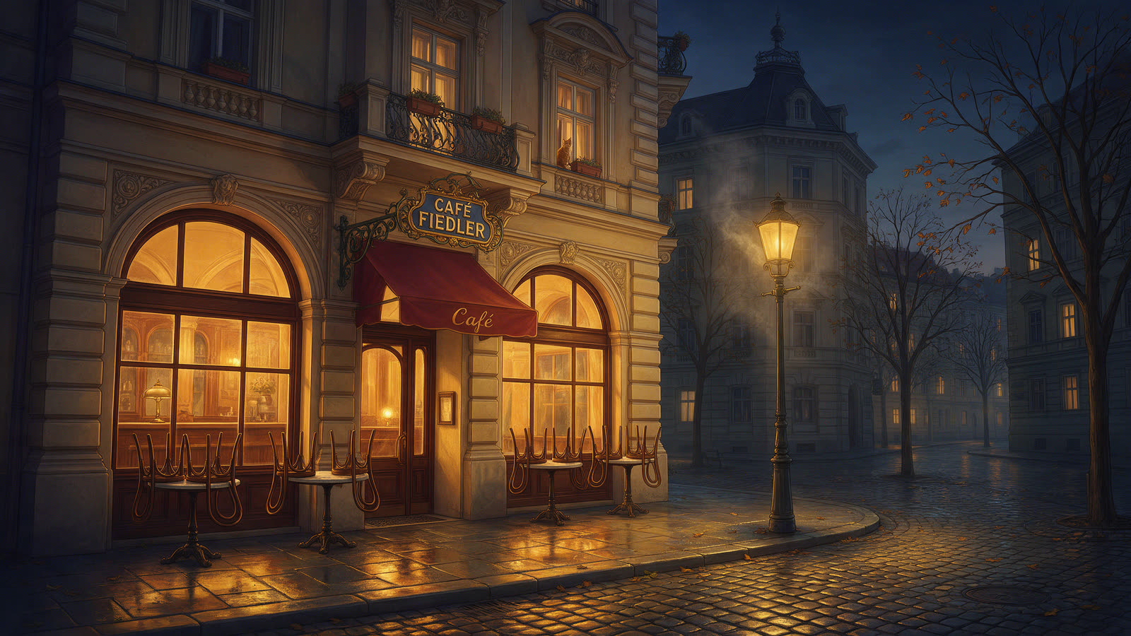 Café Fiedler at night